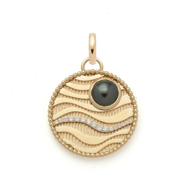 Wholeness | Sana Large Specialty Medallion | Black Tahitian Pearl, Diamonds, Yellow Gold