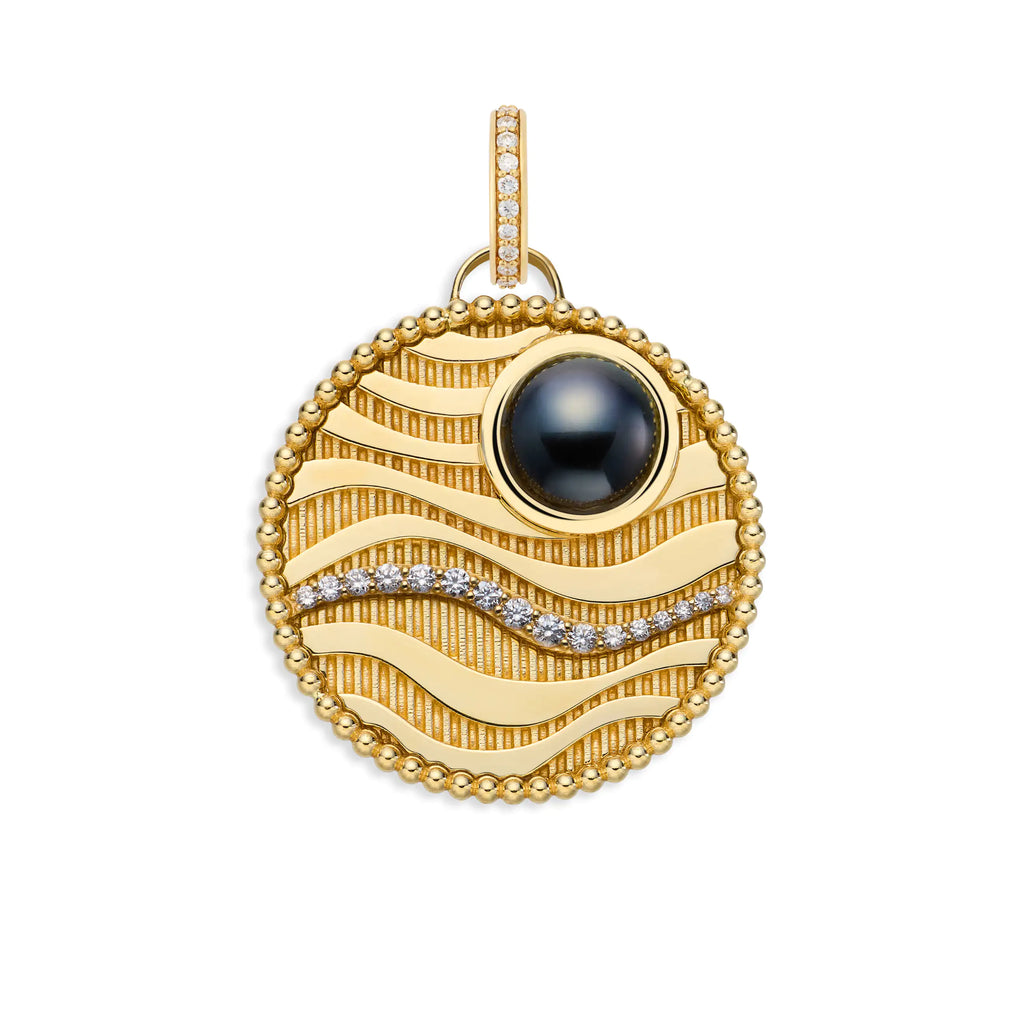 Wholeness | Sana Large Specialty Medallion | Black Tahitian Pearl, Diamonds, 18K Yellow Gold view 2