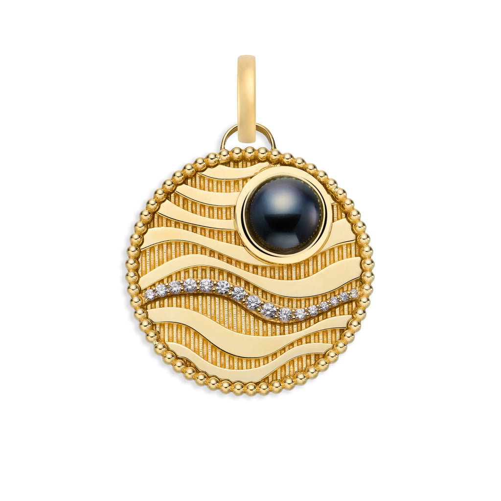 Wholeness | Sana Large Specialty Medallion | Black Tahitian Pearl, Diamonds, 18K Yellow Gold view 1