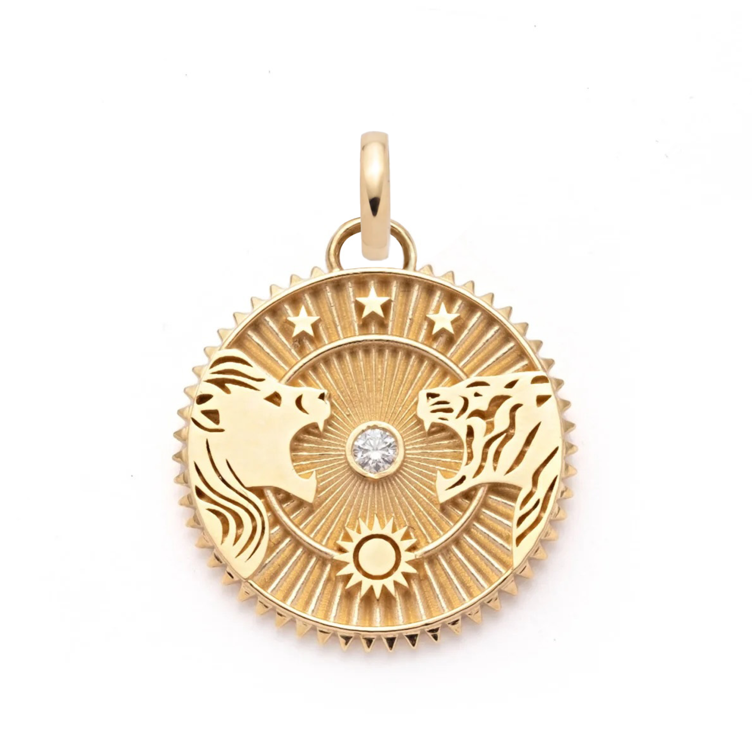 solar & lunar large specialty medallion : in yellow gold with diamonds and an annex link