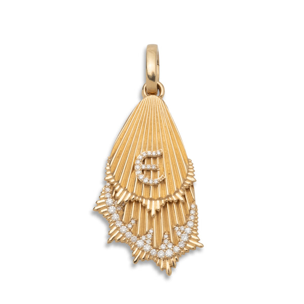 Initial Butterfly Wings Large Pendant : in Yellow Gold with Diamonds and an Annex Link