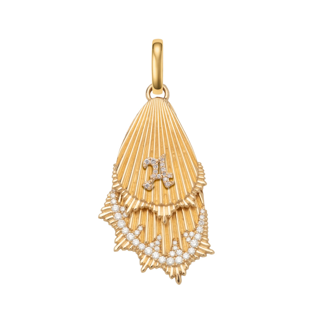 18K Yellow Gold Personalized - Reverie | Initial Butterfly Wings Large Pendant | Diamonds, 18K Yellow Gold – FoundRae view 1