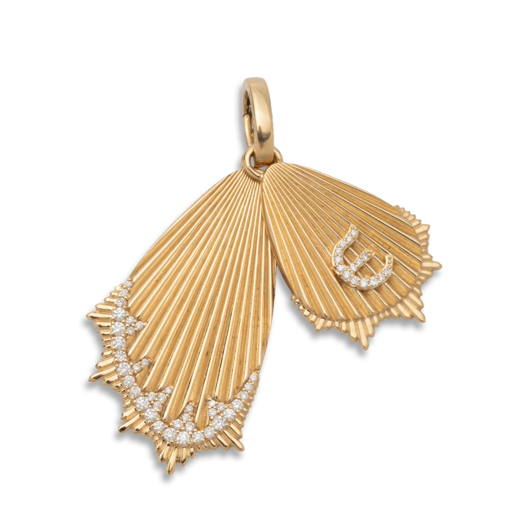 18K Yellow Gold Initial Butterfly Wings Large Pendant : in Yellow Gold with Diamonds and an Annex Link – FoundRae view 3