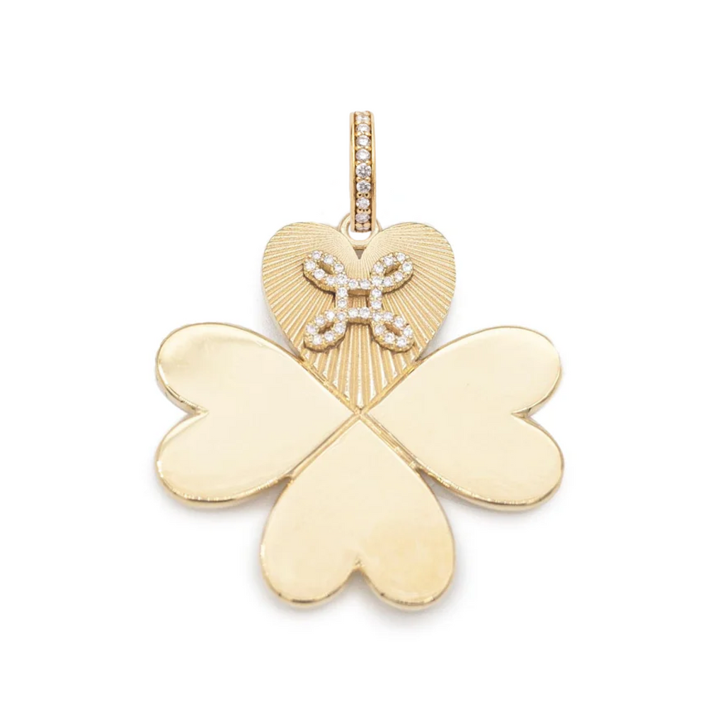 Pave True Love Knot Large Four Heart Clover : in Yellow Gold with an Annex Link view 1