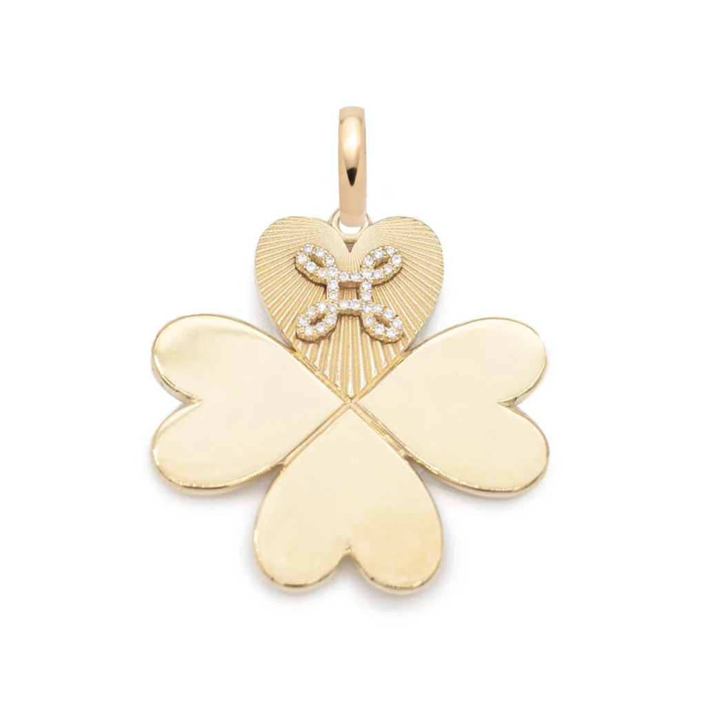 18K Yellow Gold Pave True Love Knot Large Four Heart Clover : in Yellow Gold with an Annex Link – FoundRae view 2