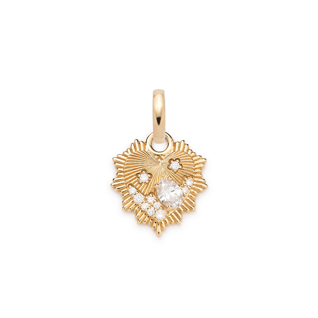 Heart Love Token Miniature Medallion : in Yellow Gold with Encrusted Diamonds and an Annex Link view 1