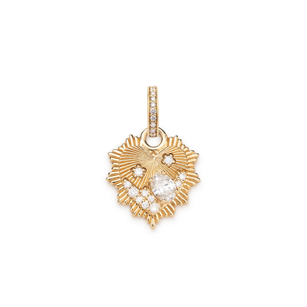 18K Yellow Gold Heart Love Token Miniature Medallion : in Yellow Gold with Encrusted Diamonds and an Annex Link – FoundRae view 3