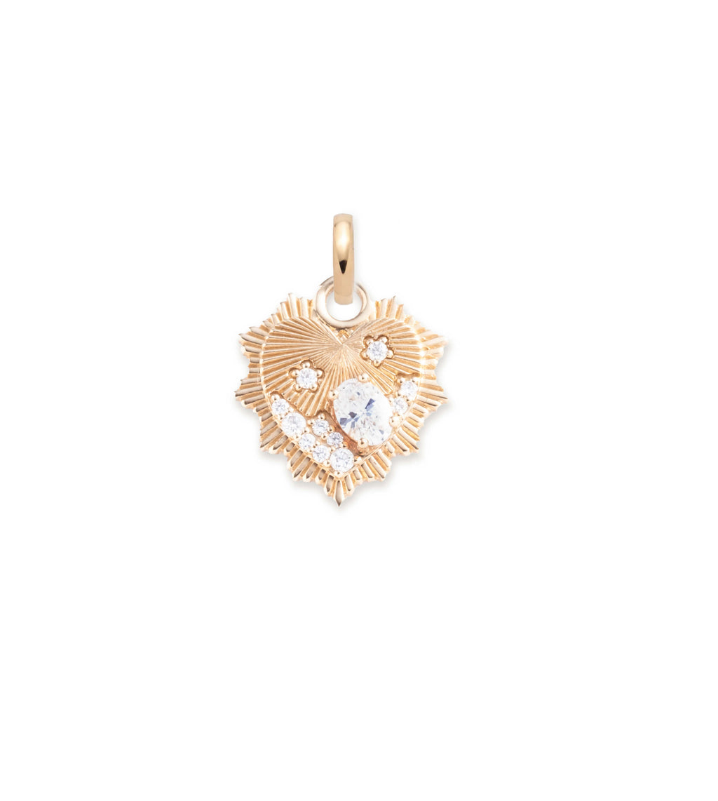 Heart Love Token Miniature Medallion : in Yellow Gold with Encrusted Diamonds and an Annex Link view 1