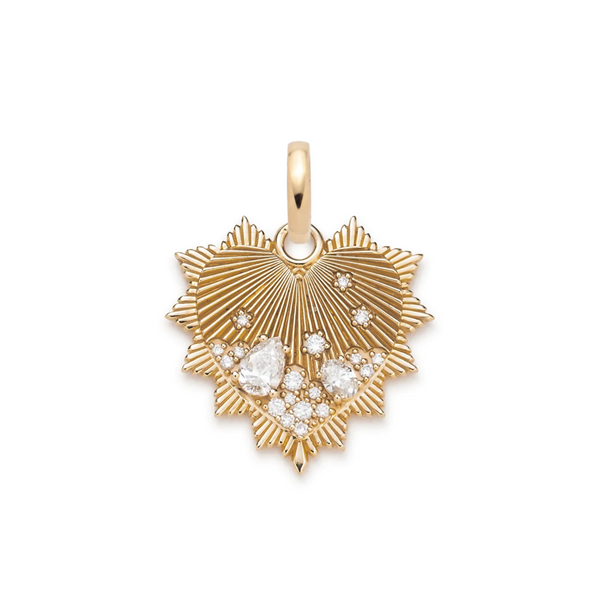 True Love | Encrusted Diamond Heart Love Token Medium Medallion | Diamonds, Yellow Gold