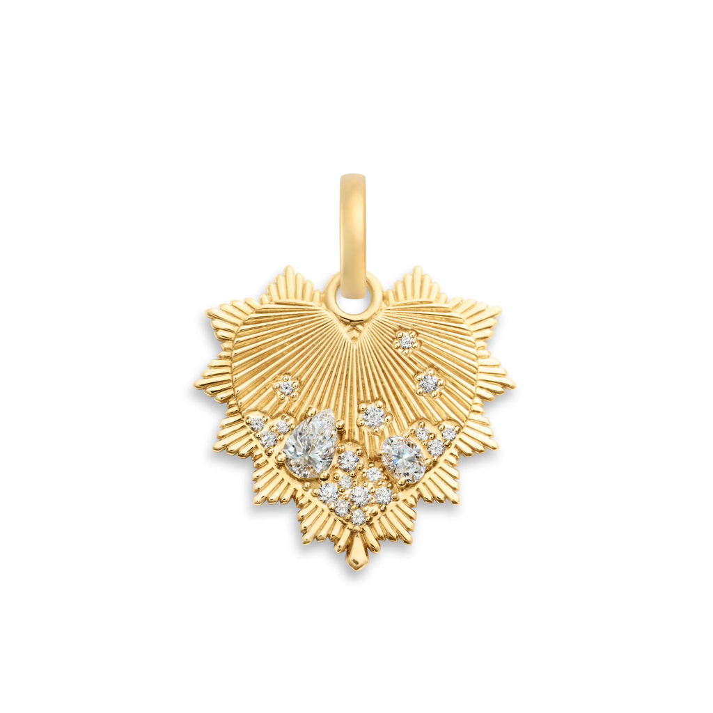 True Love | Encrusted Diamond Heart Love Token Medium Medallion | Diamonds, Yellow Gold view 1