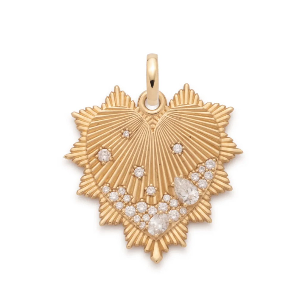 Heart Love Token Oversized Medallion : in Yellow Gold with Encrusted Diamonds and an Annex Link view 1