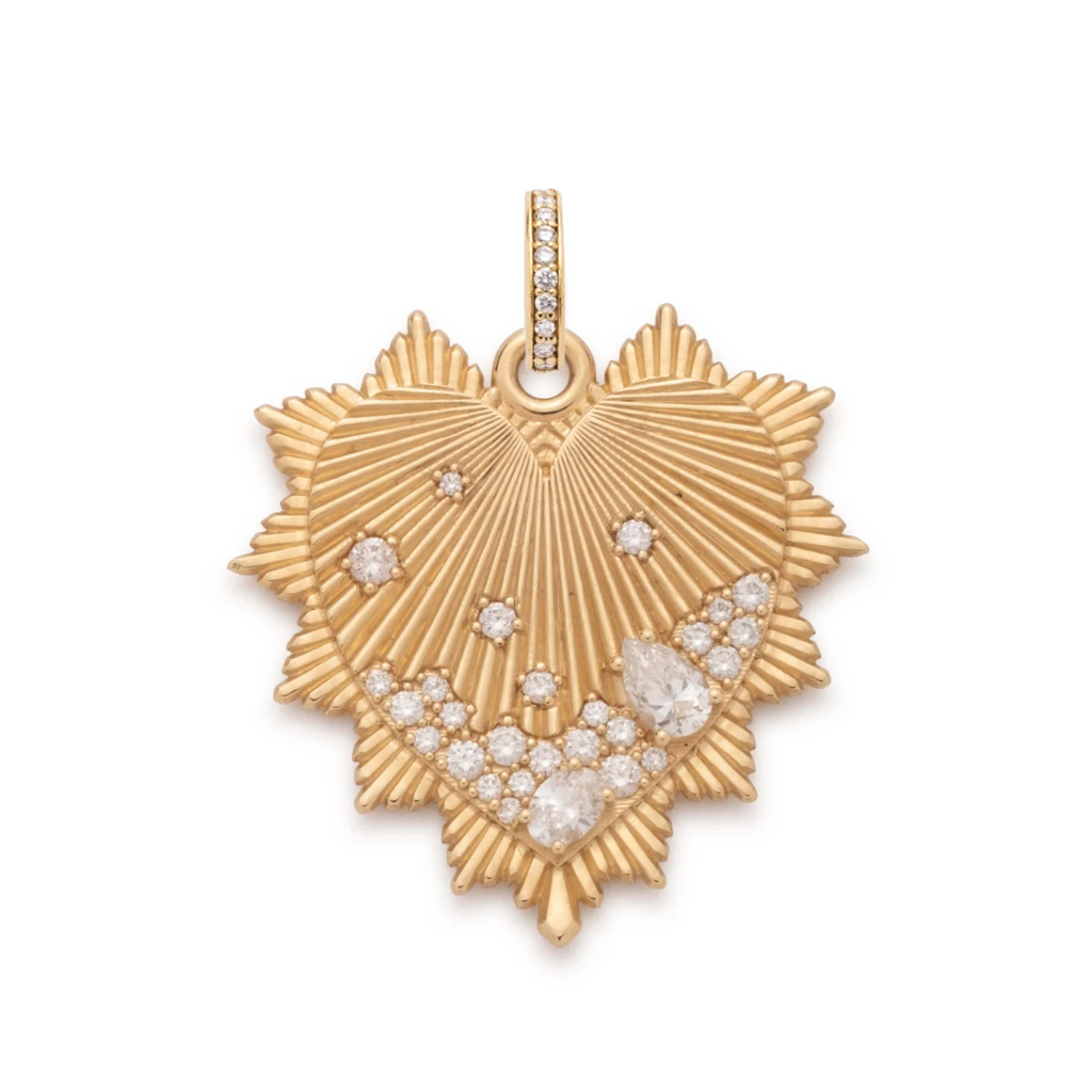 18K Yellow Gold Heart Love Token Oversized Medallion : in Yellow Gold with Encrusted Diamonds and an Annex Link – FoundRae view 3