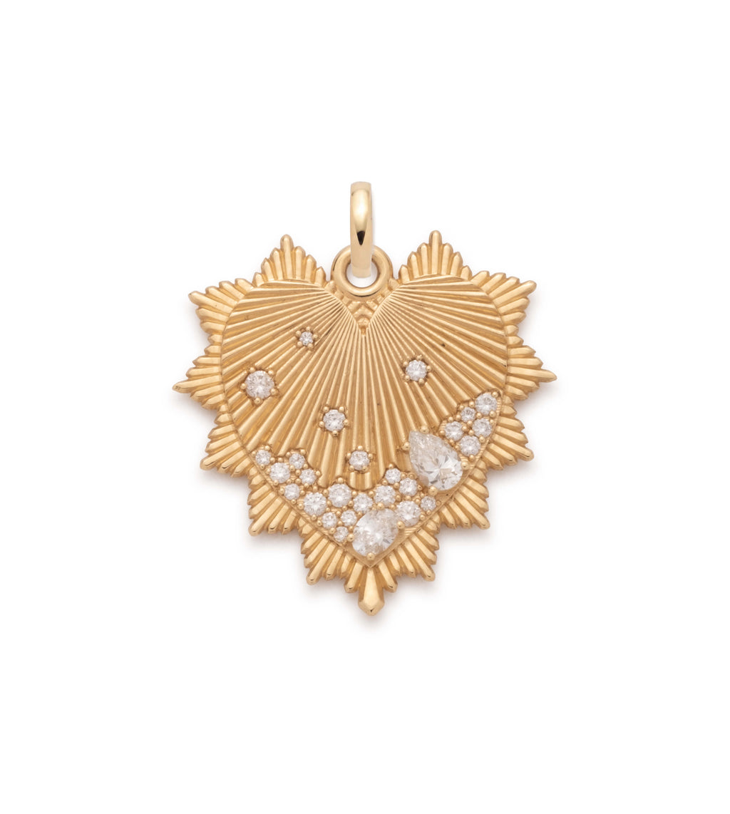 Heart Love Token Oversized Medallion : in Yellow Gold with Encrusted Diamonds and an Annex Link view 1