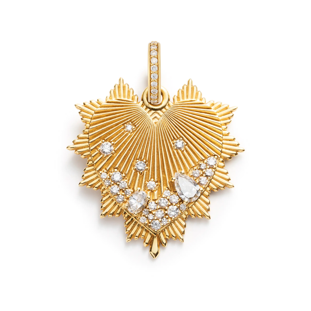 18K Yellow Gold True Love | Encrusted Diamond Heart Love Token Oversized Medallion | Diamonds, 18K Yellow Gold – FoundRae view 3