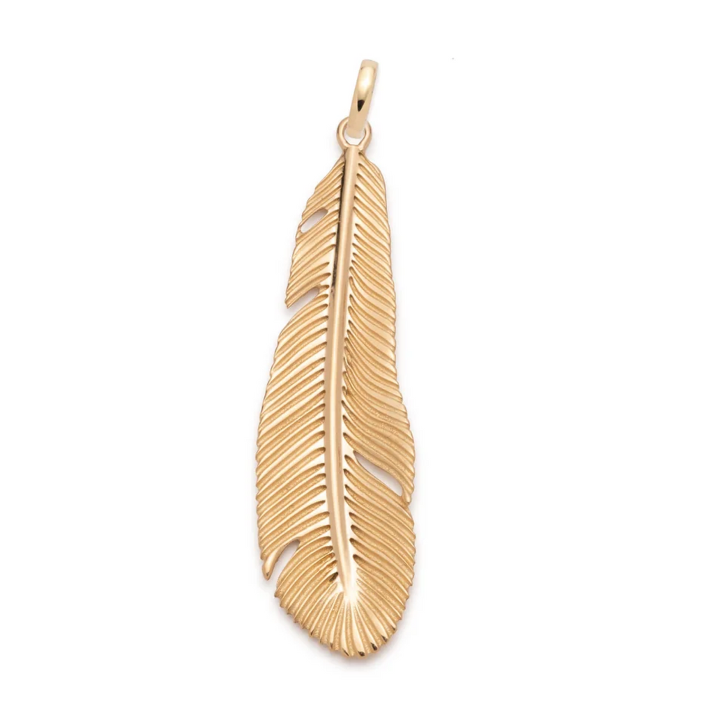 Feather Large Pendant : in Yellow Gold with an Annex Link view 1