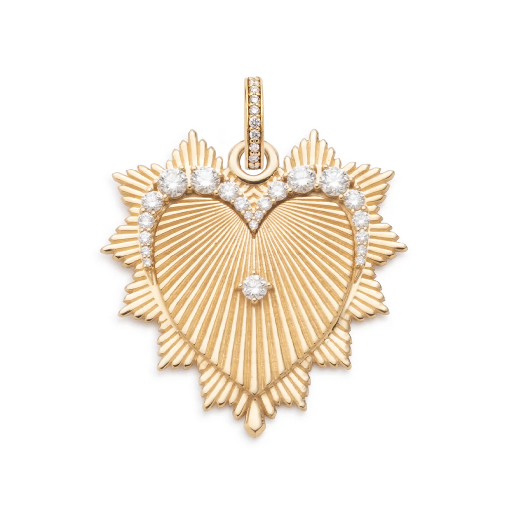 18K Yellow Gold Heart Love Token Graduated Diamond Oversized Medallion : in Gold with an Annex Link – FoundRae view 2