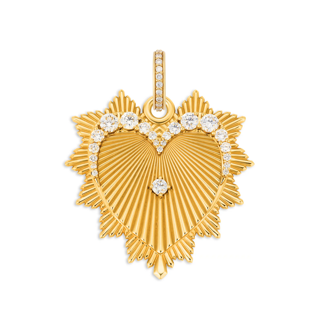 True Love | Graduated Diamond Heart Love Token Oversized Medallion | Diamonds, 18K Yellow Gold view 2