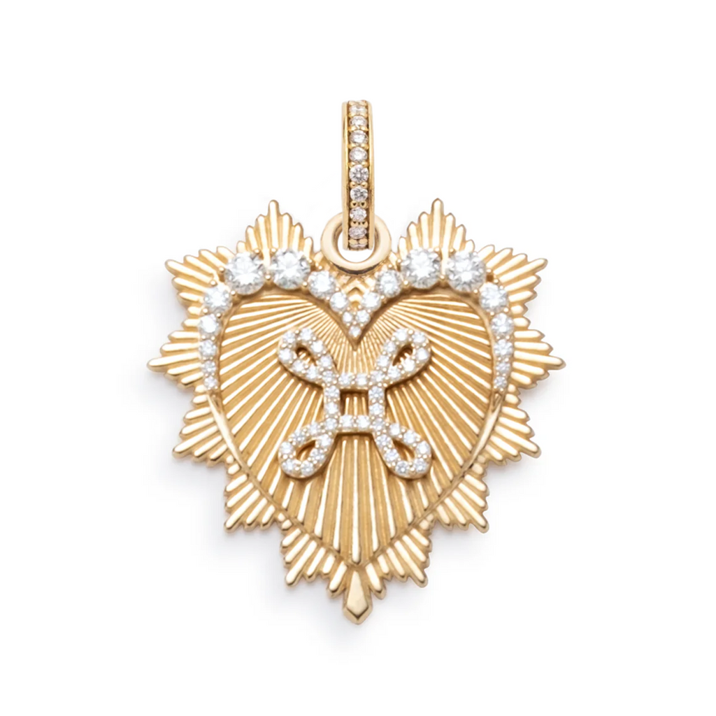 18K Yellow Gold Heart Love Token Graduated Diamond Oversized Medallion : in Gold with an Annex Link – FoundRae view 4