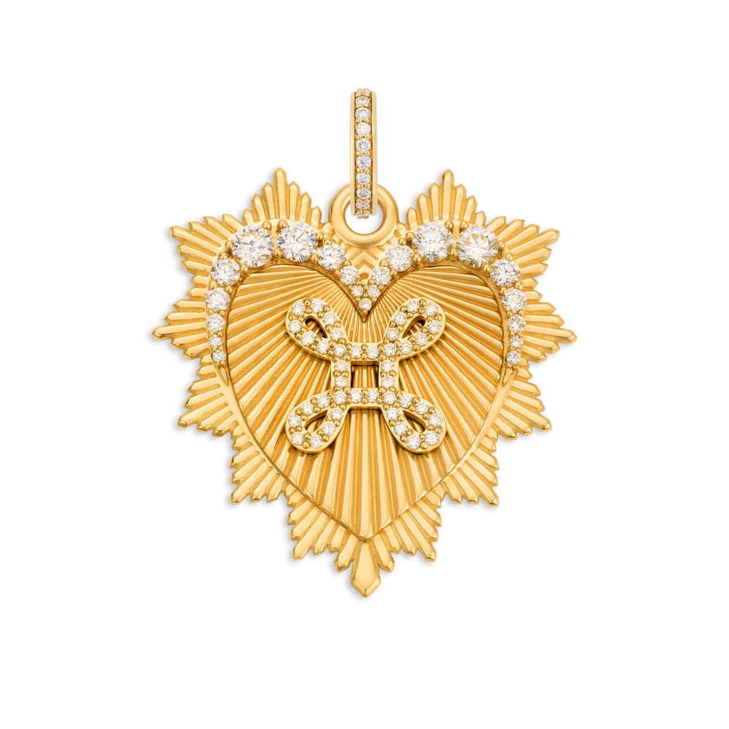 18K Yellow Gold True Love | Graduated Diamond Heart Love Token Oversized Medallion | Diamonds, 18K Yellow Gold – FoundRae view 4