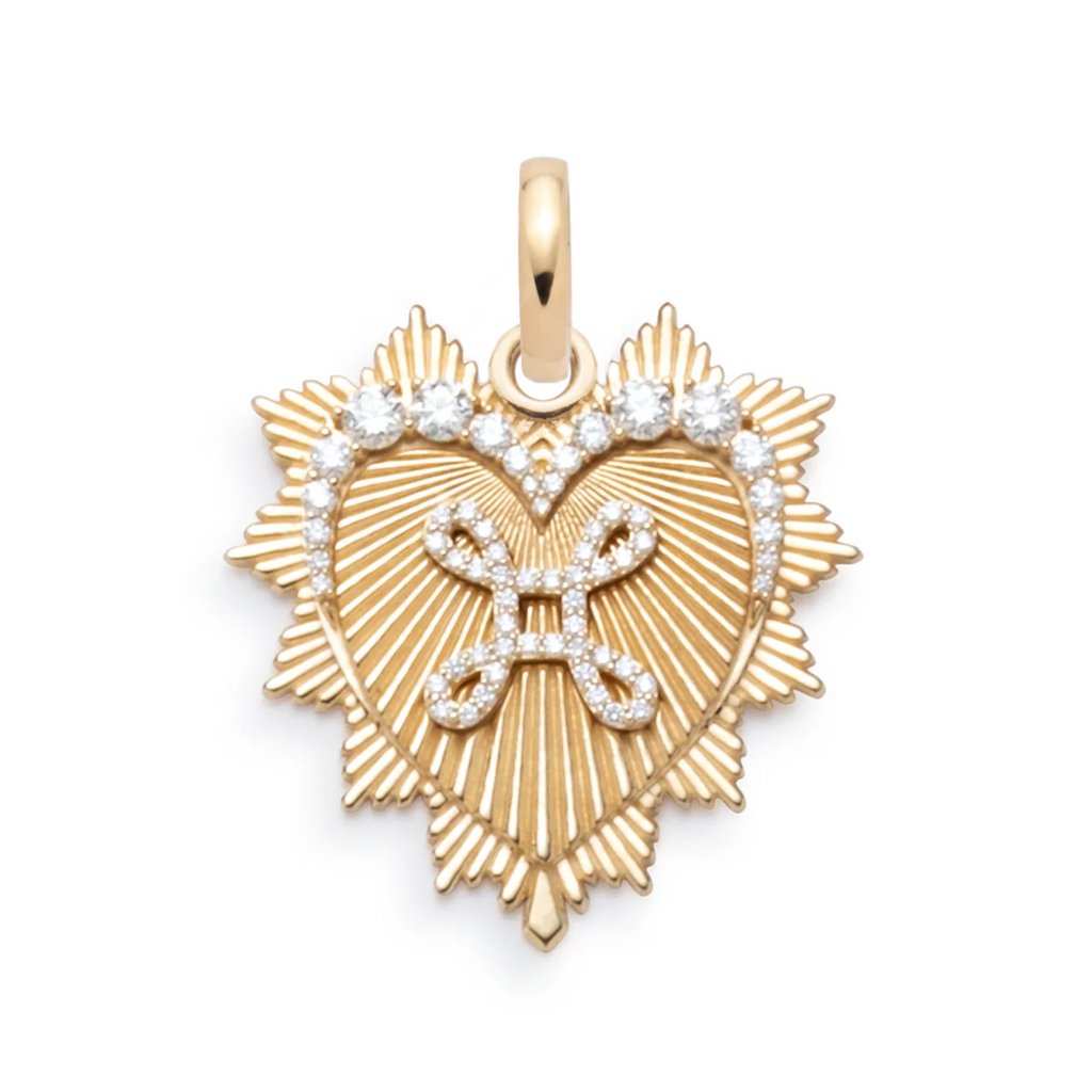 18K Yellow Gold Heart Love Token Graduated Diamond Oversized Medallion : in Gold with an Annex Link – FoundRae view 3