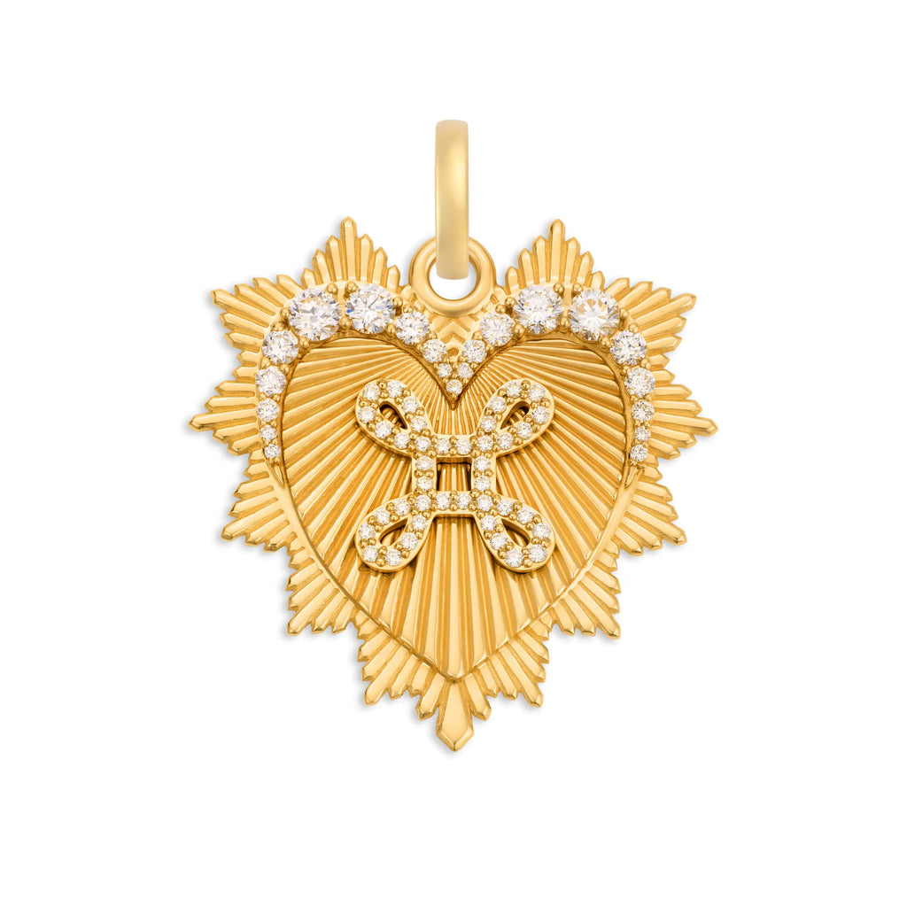 18K Yellow Gold True Love | Graduated Diamond Heart Love Token Oversized Medallion | Diamonds, 18K Yellow Gold – FoundRae view 3