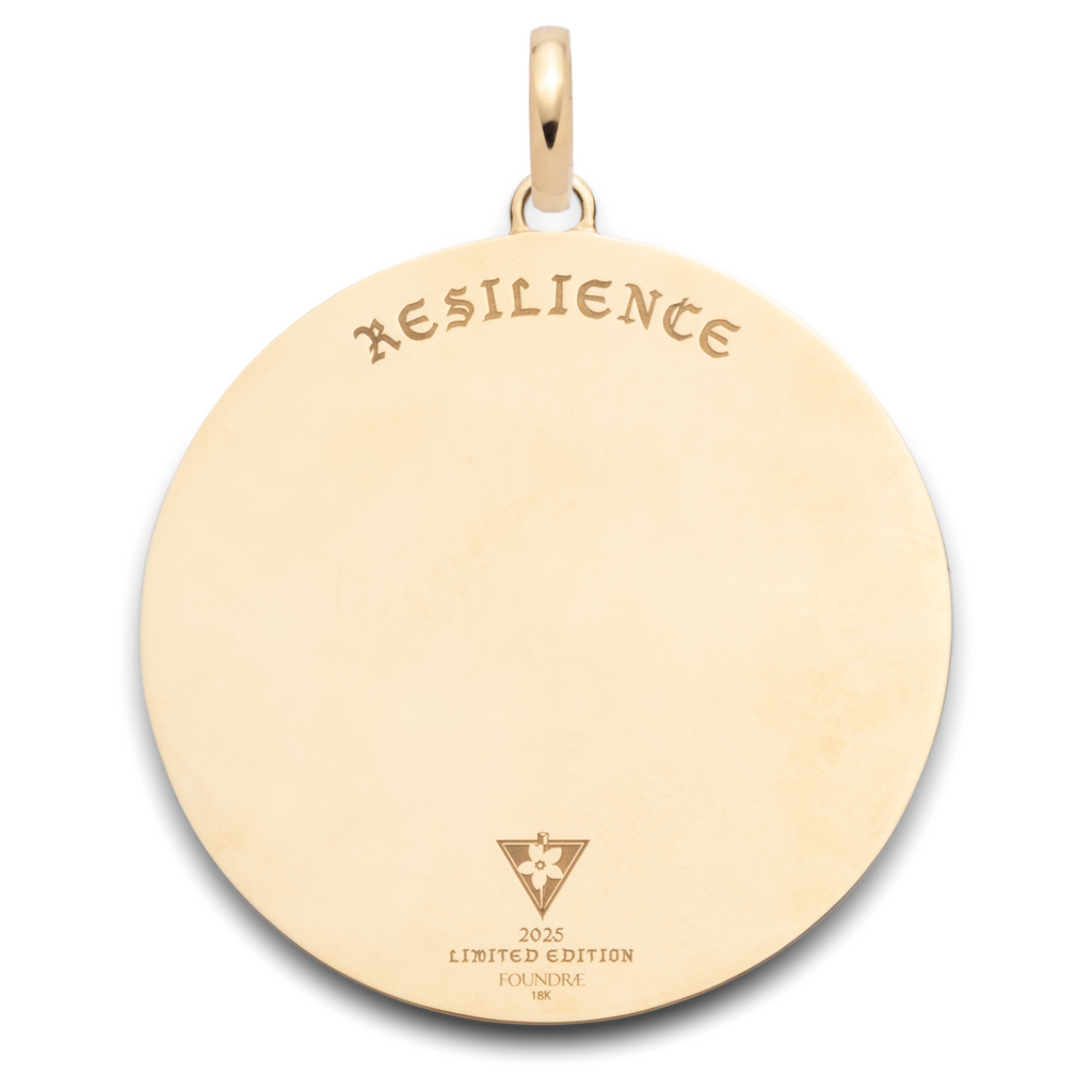 18K Yellow Gold Resilience Grande Dame Medallion : in Yellow Gold with Diamonds and an Annex Link – FoundRae view 4