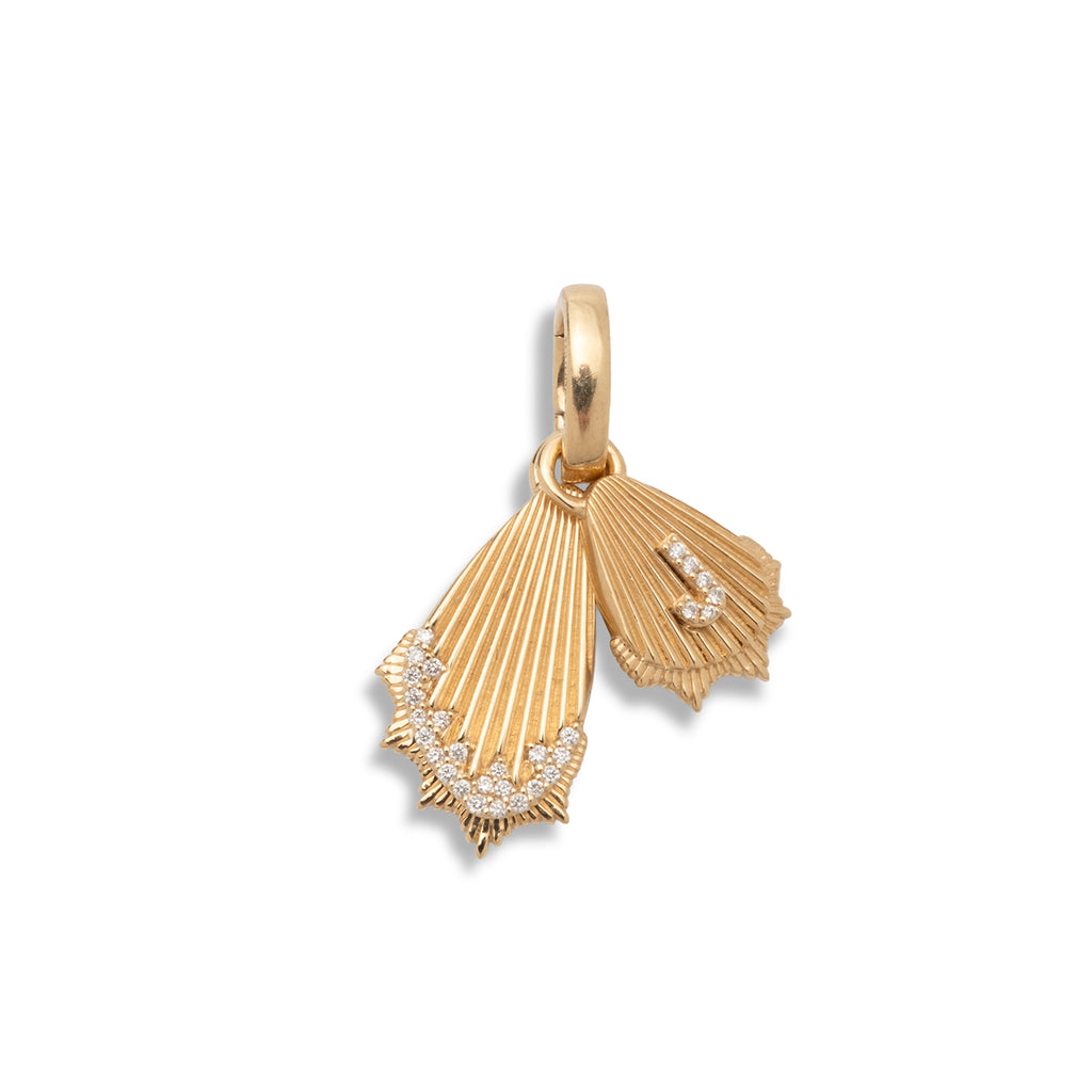 18K Yellow Gold Initial Butterfly Wings Miniature Medallion : in Yellow Gold with Diamonds and an Annex Link – FoundRae view 3