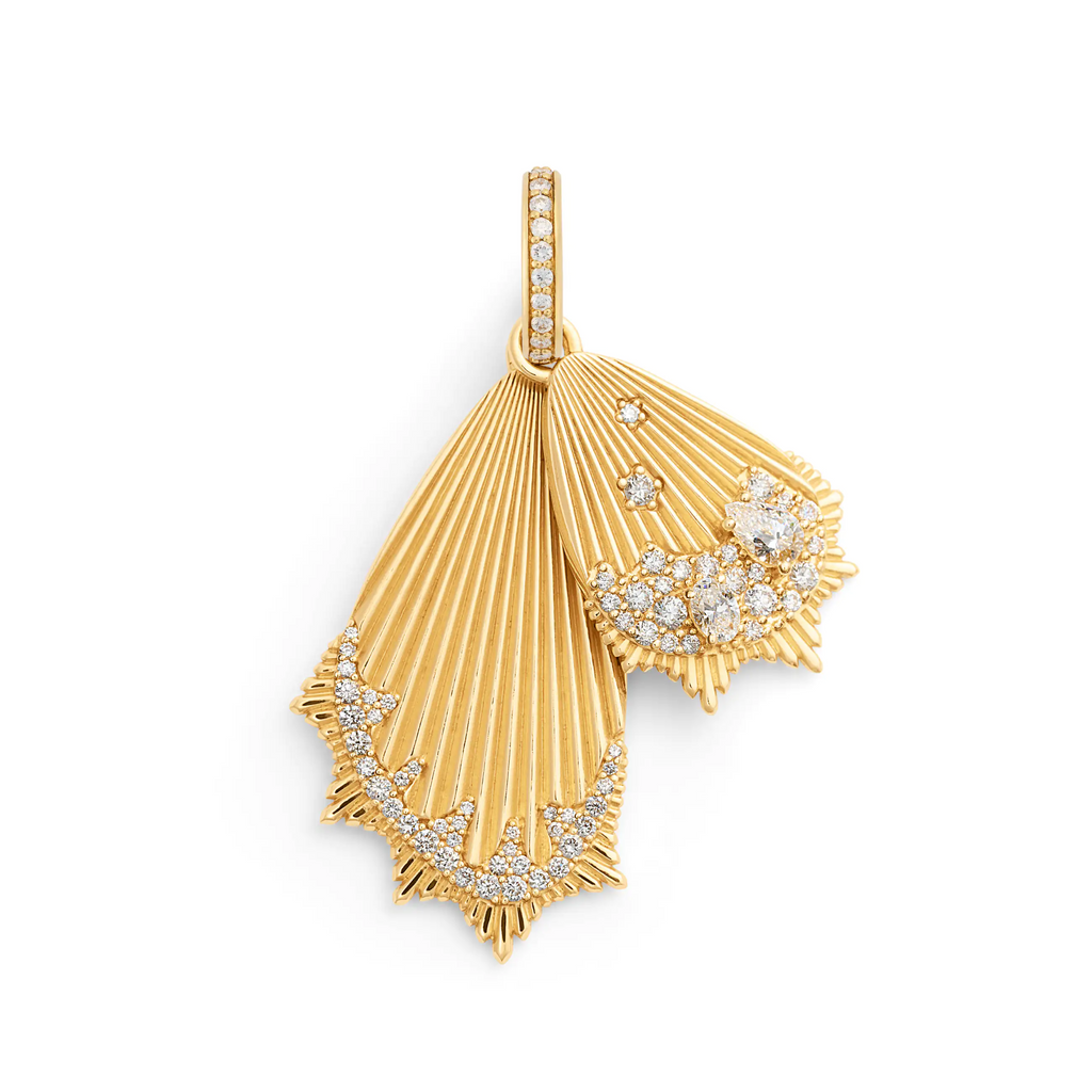Reverie | Encrusted Butterfly Wings Large Pendant | Diamonds, Yellow Gold view 1