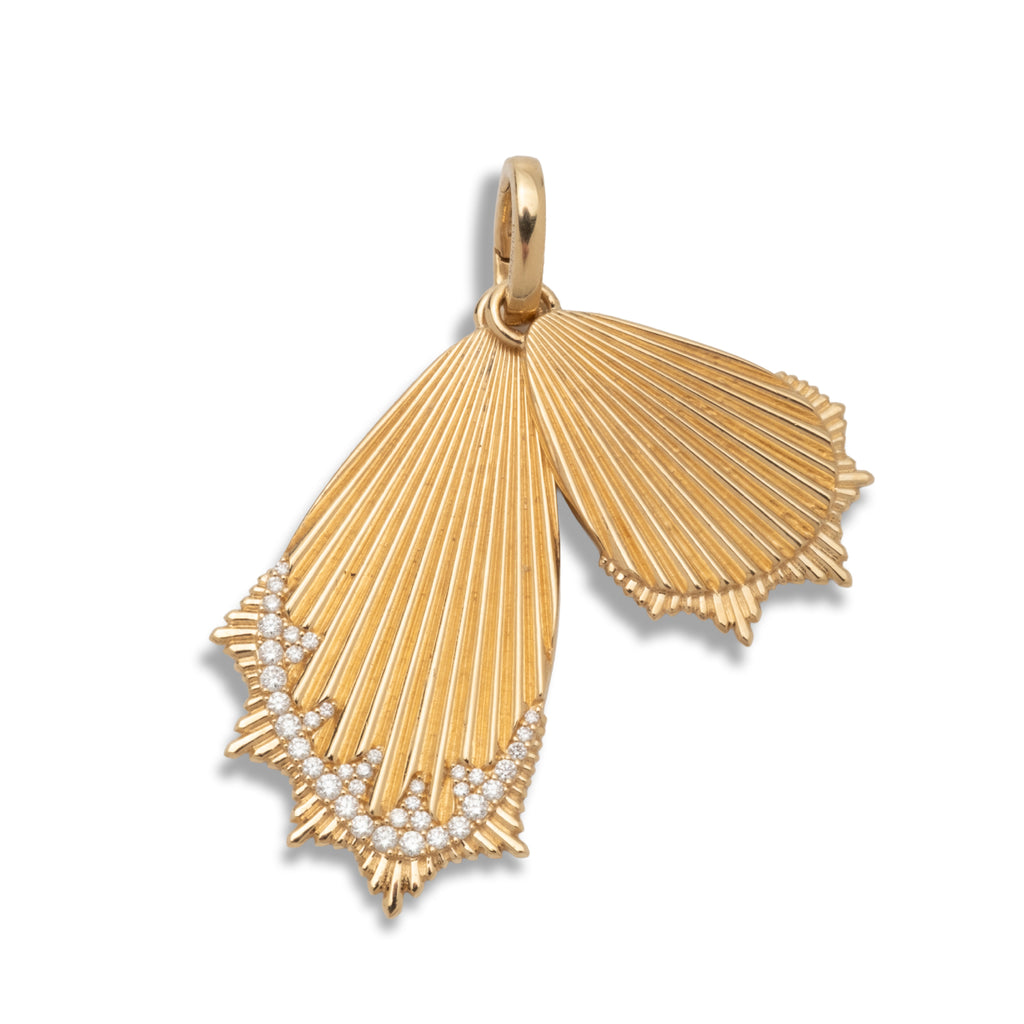 18K Yellow Gold Butterfly Wings Large Pendant : in Gold with Diamonds and an Annex Link – FoundRae view 3