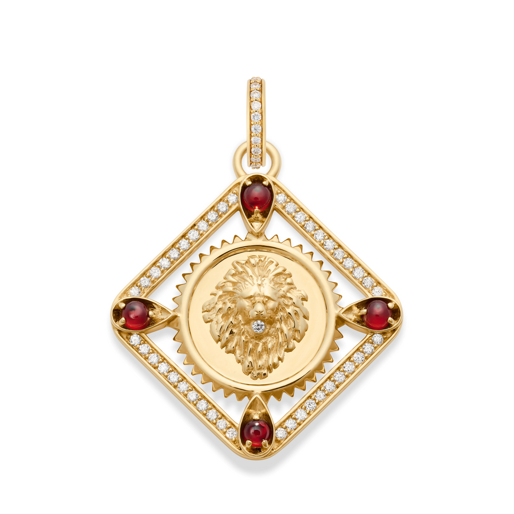 Strength | Framed Medallion | Diamonds, Garnet, Yellow Gold view 1