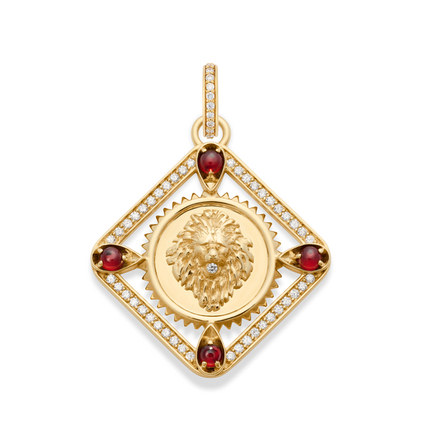Strength | Framed Medallion | Diamonds, Garnet, 18K Yellow Gold