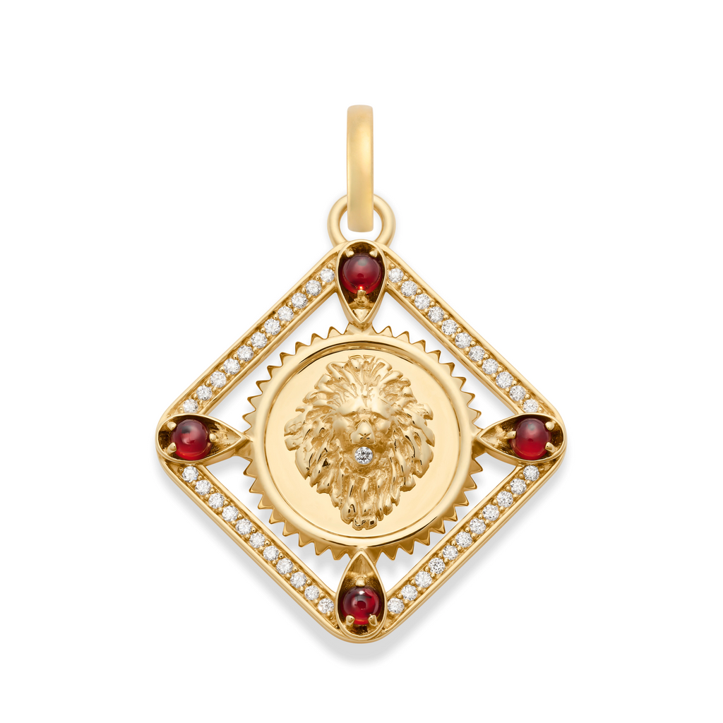 18K Yellow Gold Strength | Framed Medallion | Diamonds, Garnet, Yellow Gold – FoundRae view 3