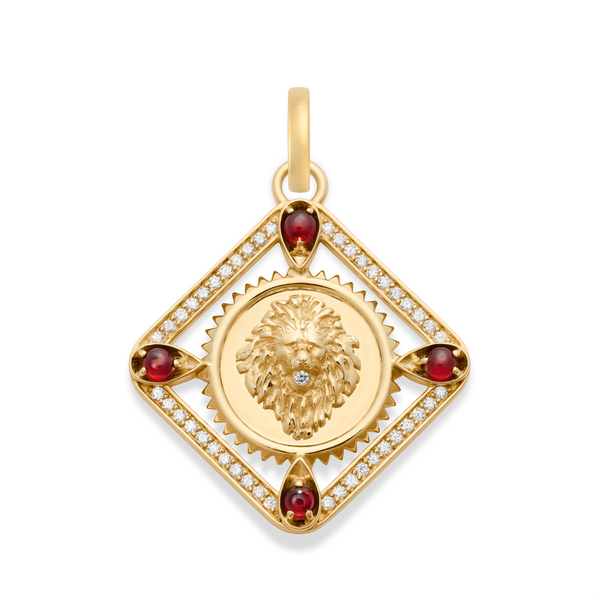 Strength | Framed Medallion | Diamonds, Garnet, 18K Yellow Gold