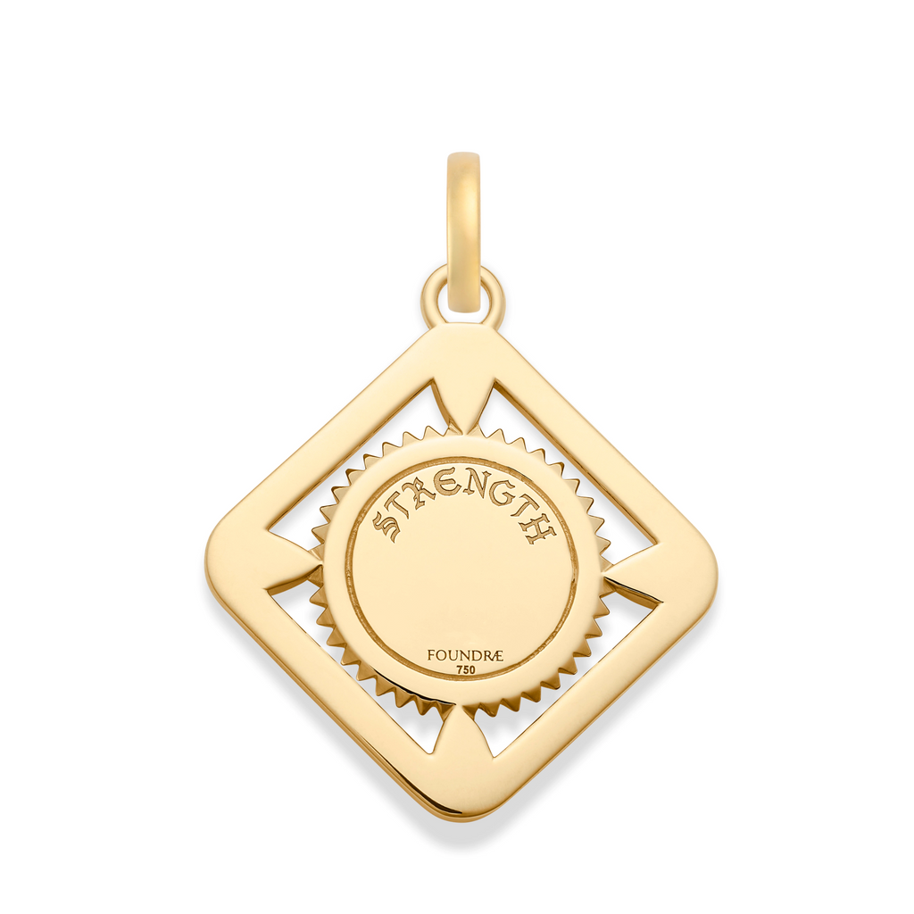 18K Yellow Gold Strength | Framed Medallion | Diamonds, Garnet, Yellow Gold – FoundRae view 4