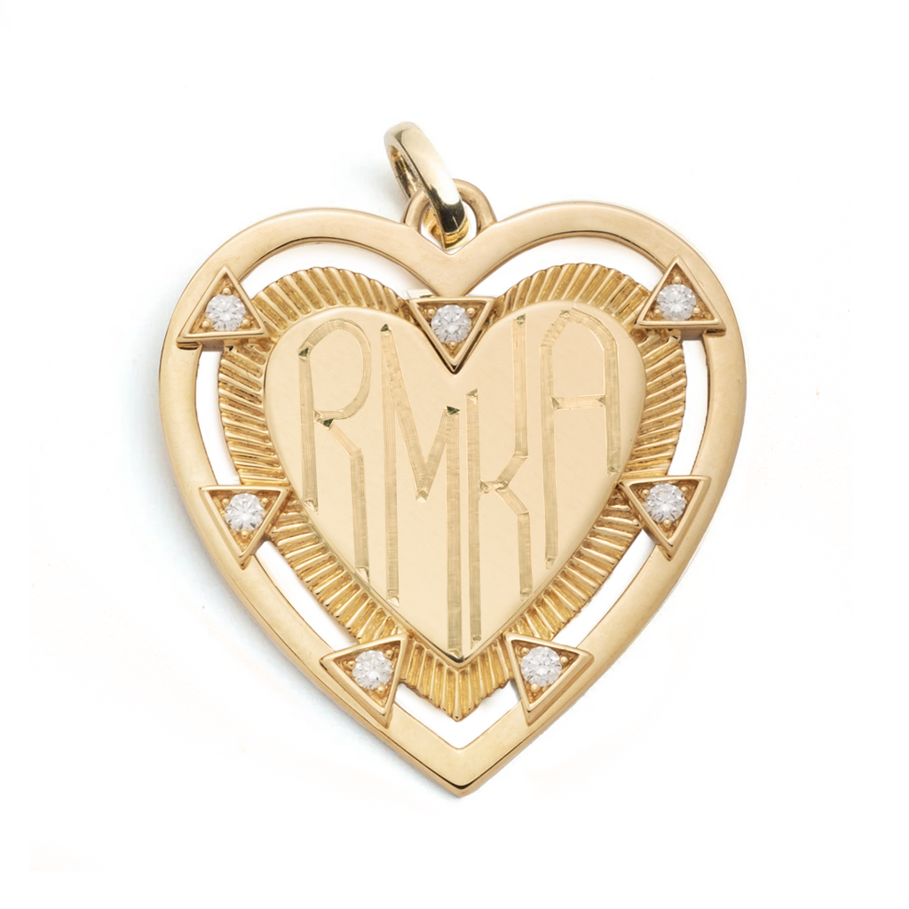 Heart Engravable Oversized Medallion : in Yellow Gold with Diamonds and an Annex Link view 1