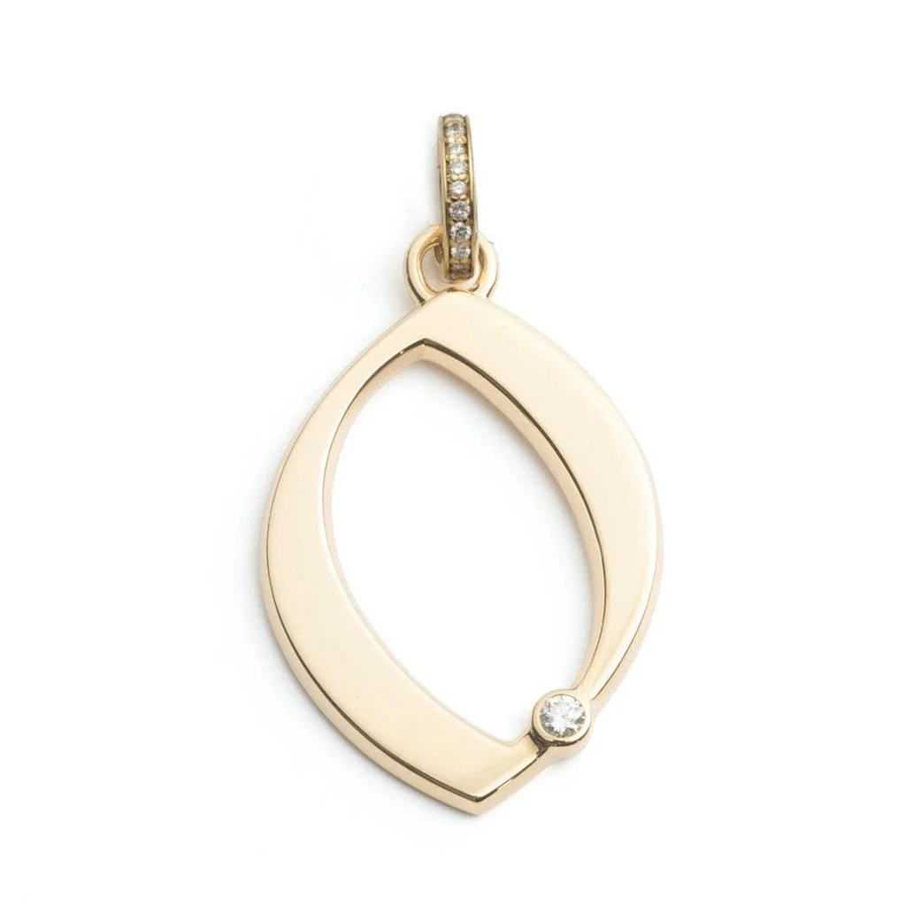 Engravable Number '0' Oversized Pendant : in Yellow Gold with Diamond and an Annex Link view 1