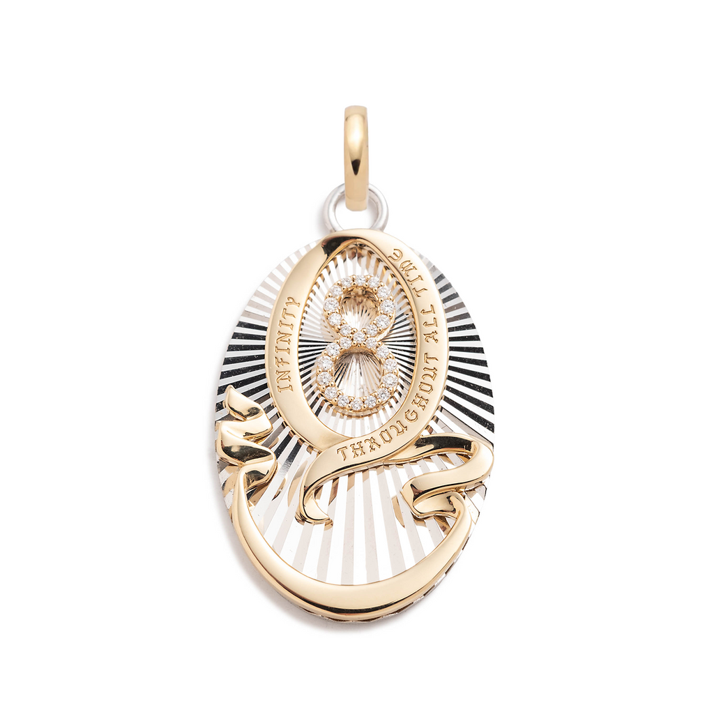 Karma Oval Medallion : in Mixed Gold with Diamonds and an Annex Link view 1