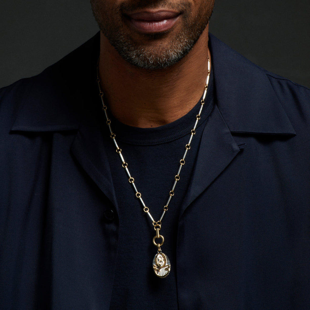 Karma Oval Medallion : in Mixed Gold with Diamonds and an Annex Link view 2