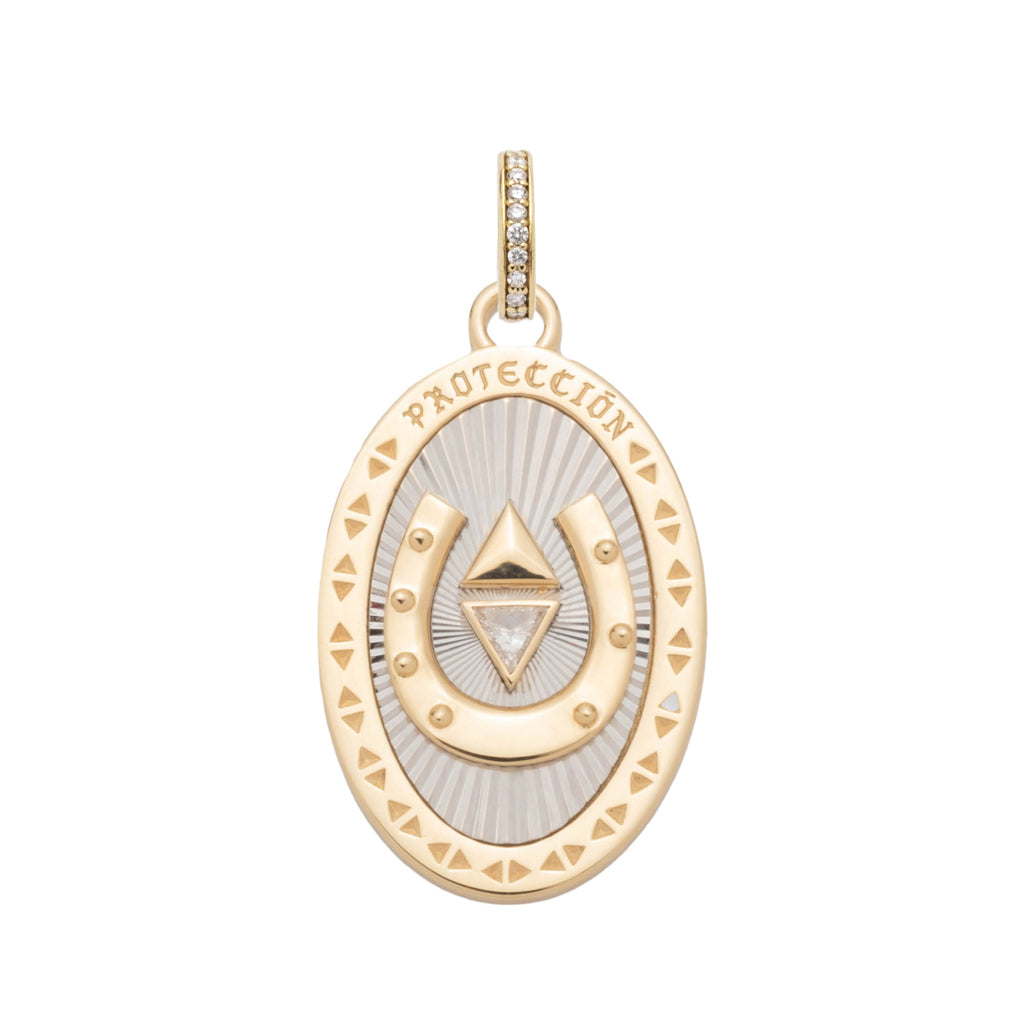 18K Mixed Gold Protection Oval Medallion : in Mixed Gold with Diamonds and an Annex Link – FoundRae view 3