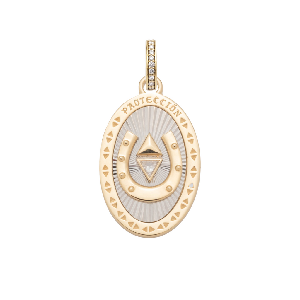 18K Mixed Gold Protection | Horseshoe Oval Medallion | Diamonds, 18K Mixed Gold – FoundRae view 3
