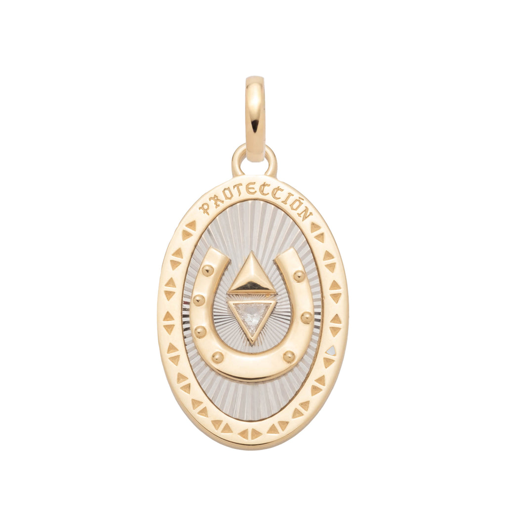 Protection Oval Medallion : in Mixed Gold with Diamonds and an Annex Link view 1