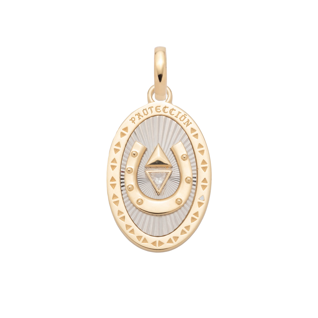 18K Mixed Gold Protection | Horseshoe Oval Medallion | Diamonds, 18K Mixed Gold – FoundRae view 1
