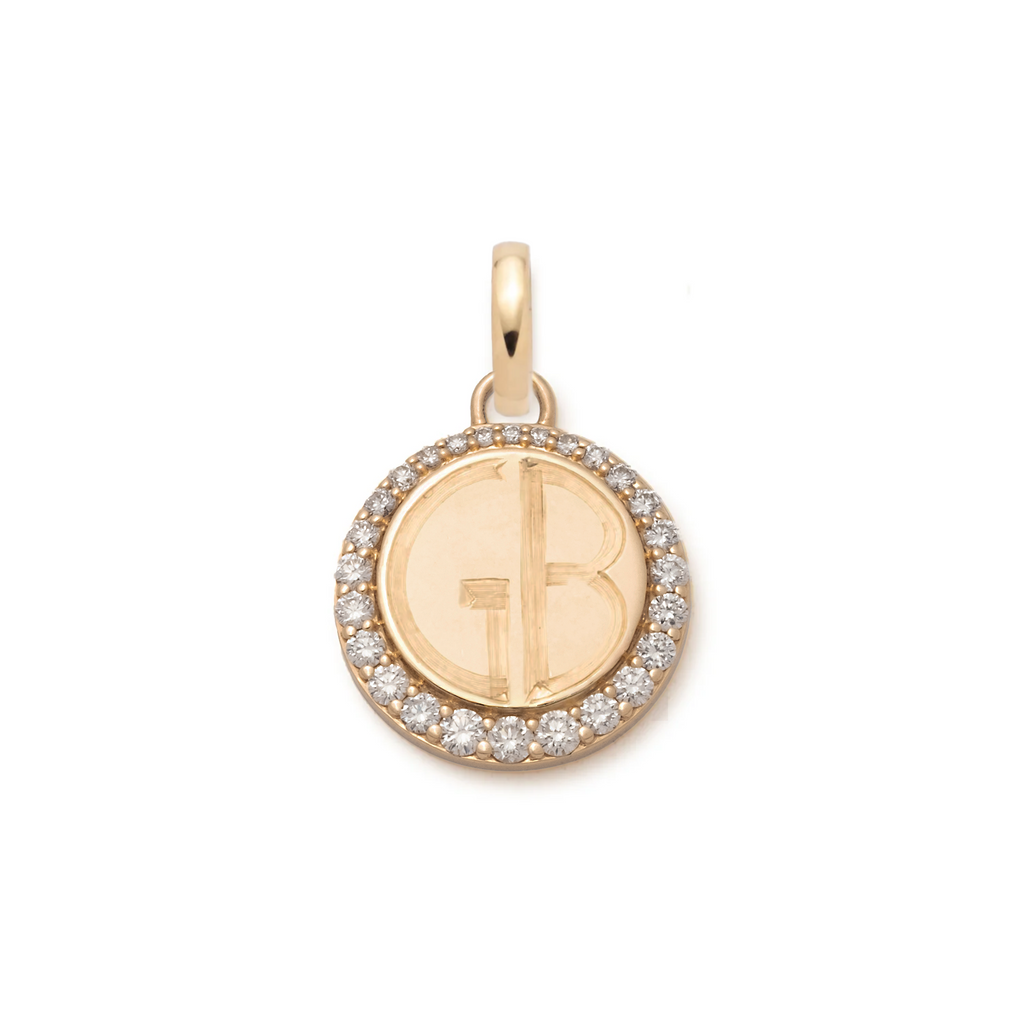 Pave Diamond Engravable Medallion : in Yellow Gold with an Annex Link view 1