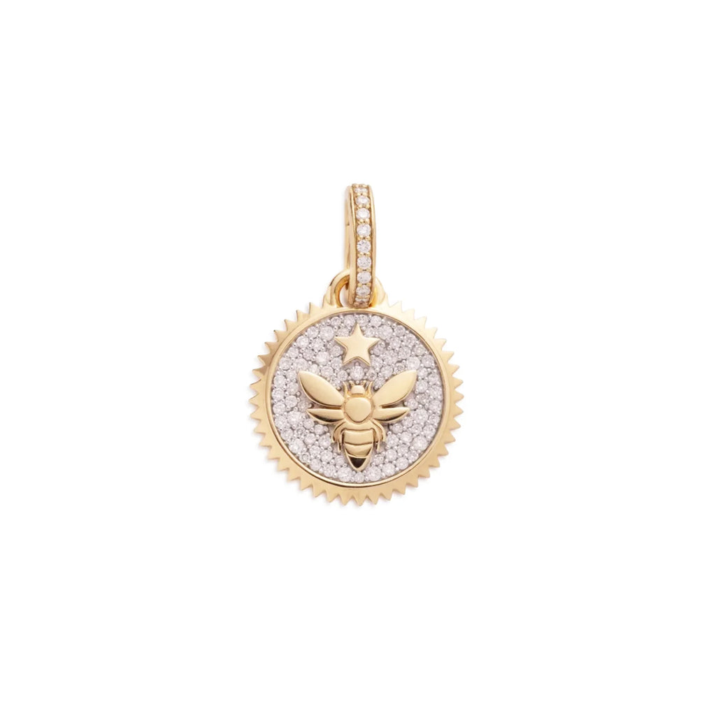 18K Yellow Gold FoundRae x Every Mother Counts | Pavé Bee Baby Medallion | Diamonds, Yellow Gold – FoundRae view 3