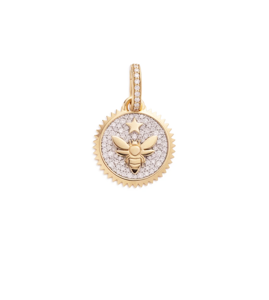 18K Yellow Gold Bee - FoundRae X Every Mother Counts : Pave Baby Medallion with Annex Link – FoundRae view 2