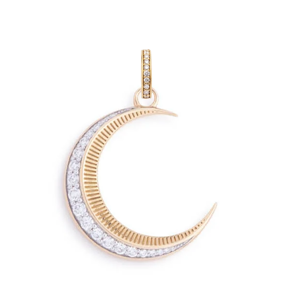 18K Yellow Gold Diamond Crescent Medallion with Annex Link – FoundRae view 3