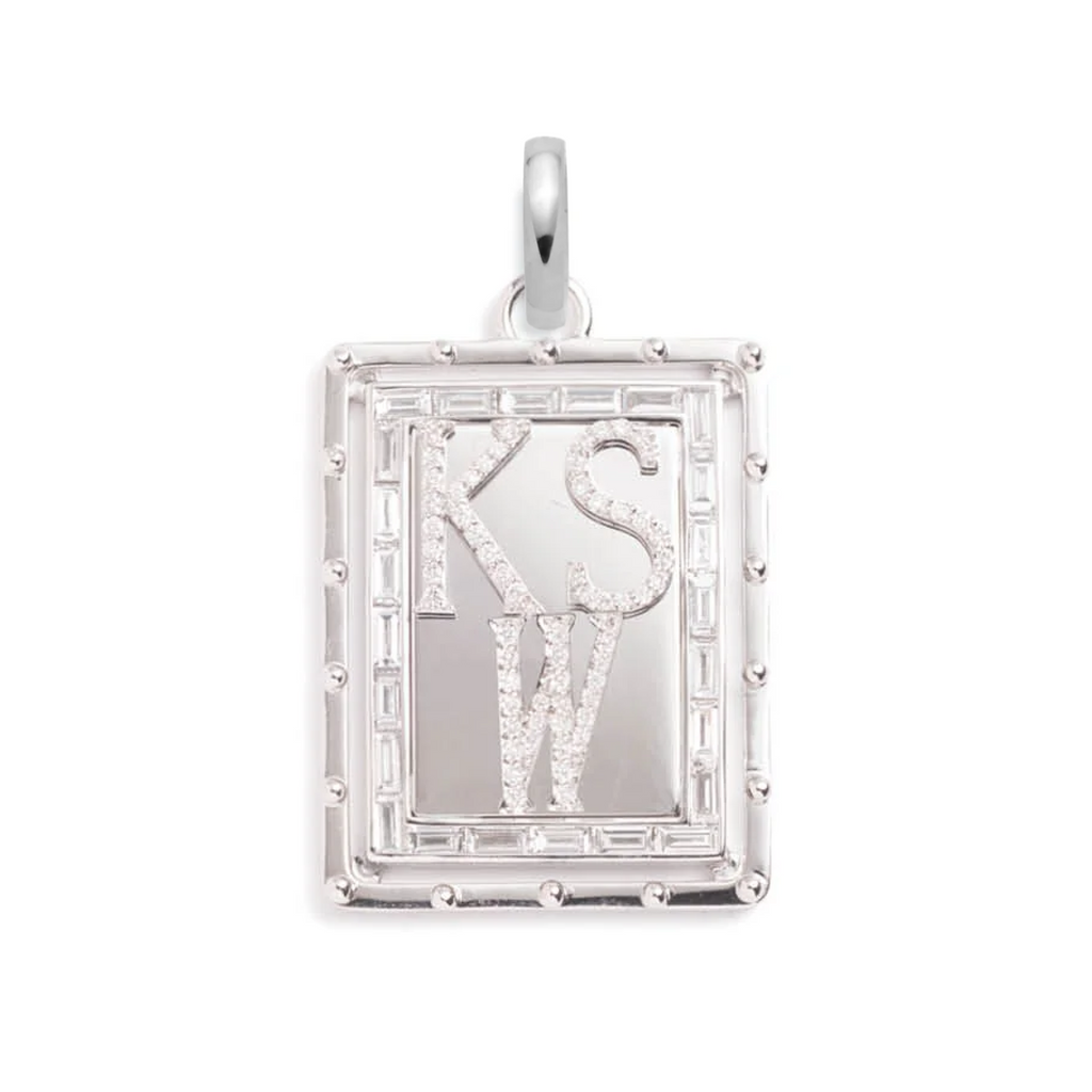 Lovestruck : White Gold Custom Initial Pierced Diamond Pendant with Annex Link view 1