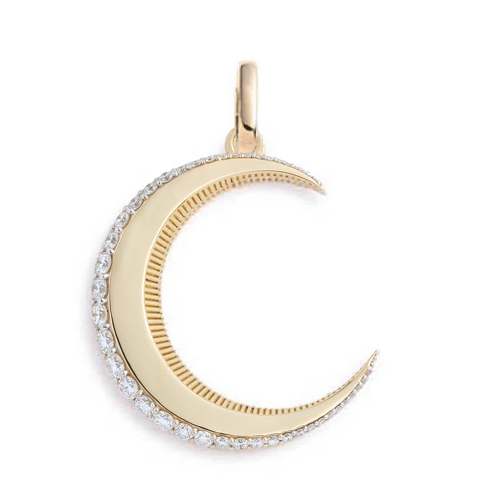 Engravable Diamond Crescent Pendant : in Yellow Gold with an Annex Link view 1