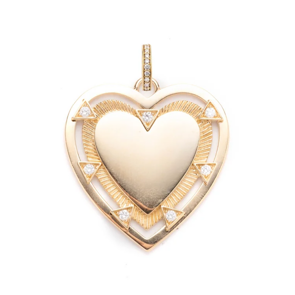 18K Yellow Gold Heart Engravable Large Medallion : in Yellow Gold with Diamonds and an Annex Link – FoundRae view 2