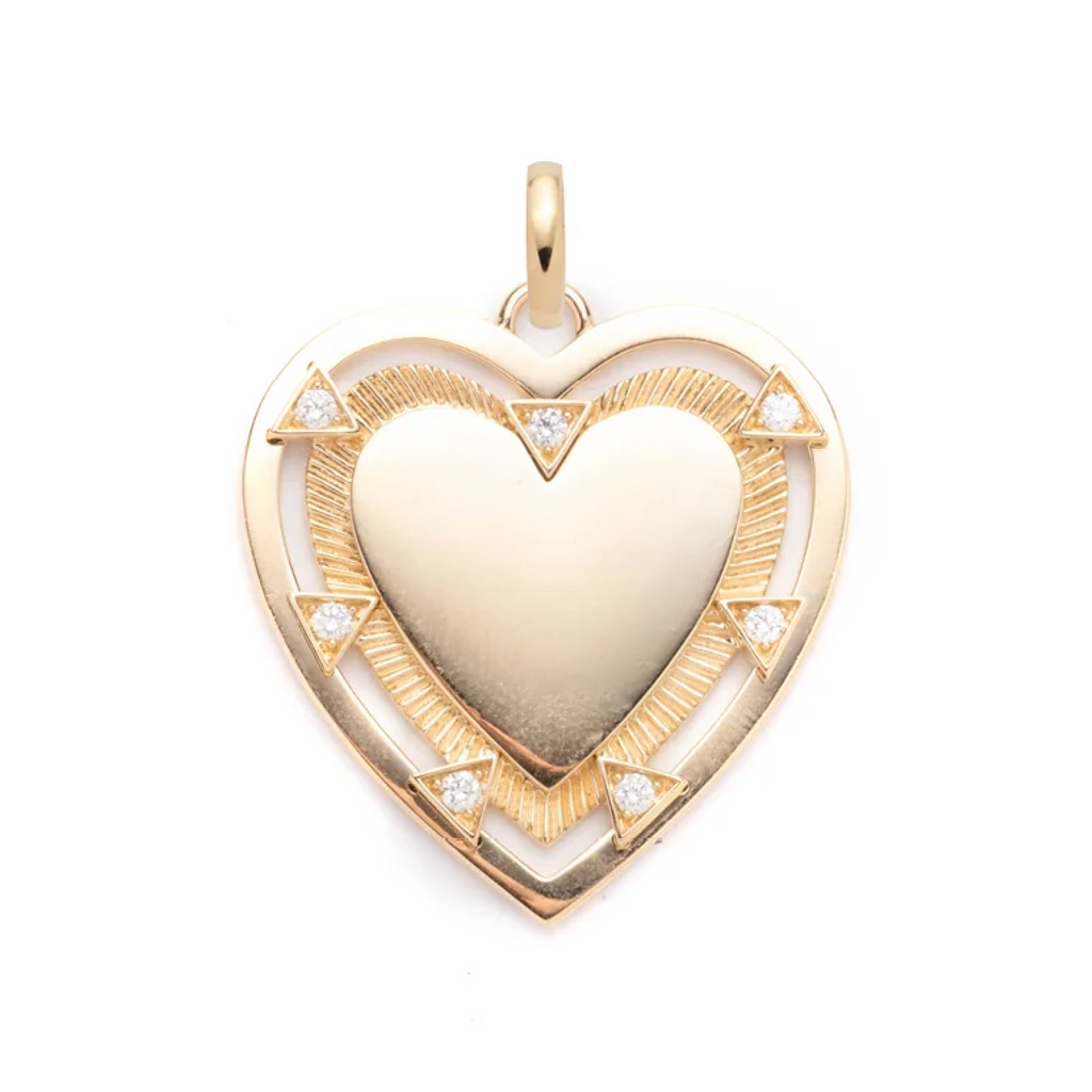 Heart Engravable Large Medallion : in Yellow Gold with Diamonds and an Annex Link view 1